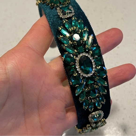 Emerald‎ green color rhinestones Headband - Picture 4 of 12